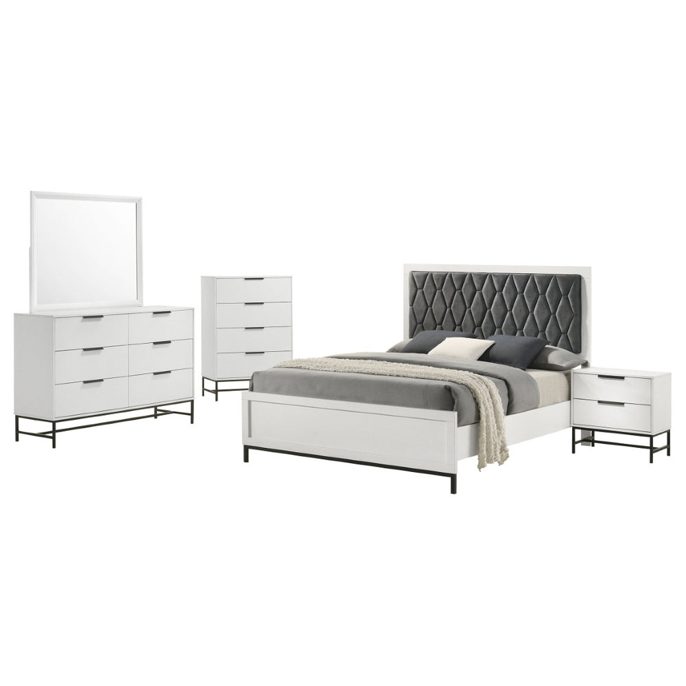 English Elm Black Five Piece California King Bedroom Set with Led Headboard and Metallic Accents B062S01828