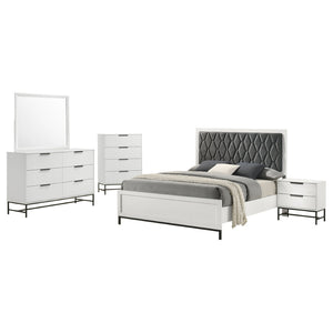 English Elm Black Five Piece California King Bedroom Set with Led Headboard and Metallic Accents B062S01828
