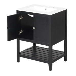 English Elm 24" Modern Sleek Bathroom Vanity with Ceramic Sink, Solid Wood Frame, Waterproof Finish and Open Shelf Storage Black N725P246473B