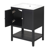 English Elm [Video] 24" Black Modern Sleek Bathroom Vanity Elegant Ceramic Sink With Solid Wood Frame Open Style Shelf