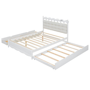 English Elm Queen Size Wooden Storage Platform Bed With Trundle, Usb Ports, And Spacious Drawers In White N820S00038K-GIGA