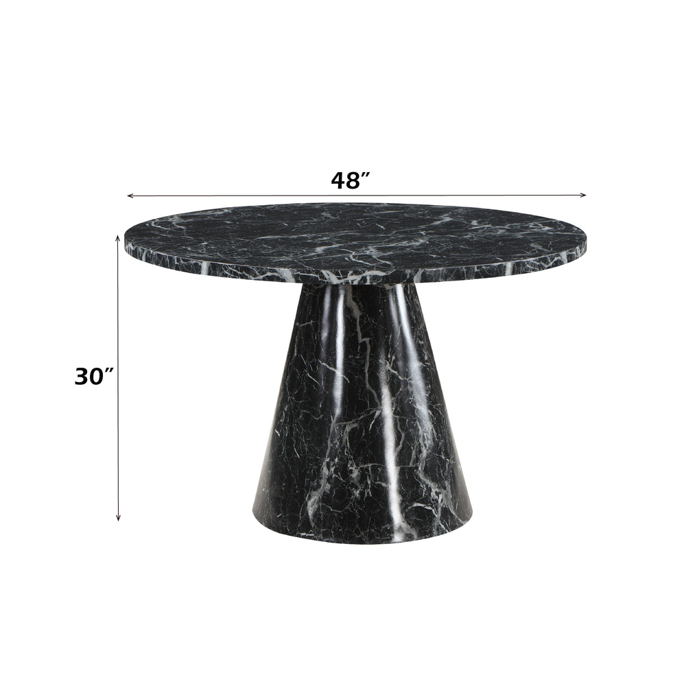 English Elm Hollis Round Dining Table with Engineered Stone Top & Cone Base, Contemporary Marble Grain Finish B2726S00440