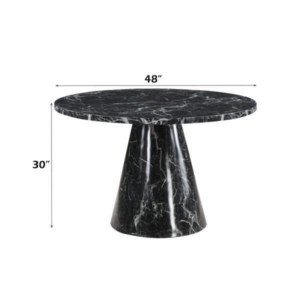 English Elm Hollis Round Dining Table with Engineered Stone Top & Cone Base, Contemporary Marble Grain Finish B2726S00440