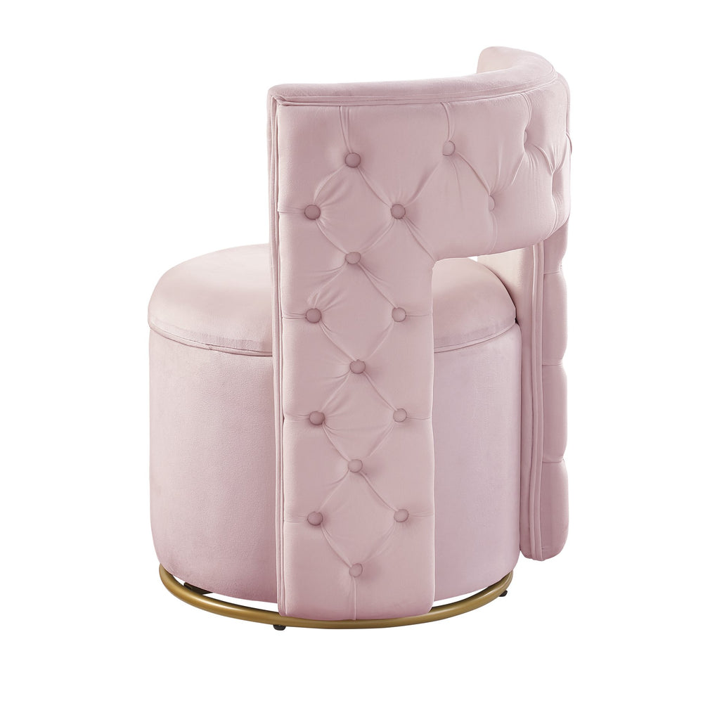 English Elm 360° Velvet Swivel Accent Chair with Hidden Storage, Gold Metal Base, Curved Modern Pink Seat W1420P372917