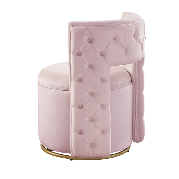 English Elm 360° Velvet Swivel Accent Chair with Hidden Storage, Gold Metal Base, Curved Modern Pink Seat W1420P372917
