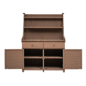 English Elm [Assembly 65inch Garden Potting Bench Table Fir Wood Workstation with 3-Tier Shelves Drawers Cabinet for Organization and Durability Brown N717P220217D