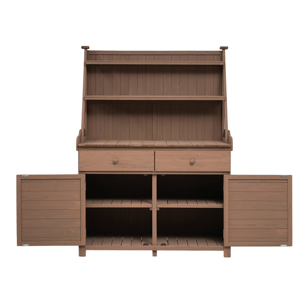 English Elm [Assembly 65inch Garden Potting Bench Table Fir Wood Workstation with 3-Tier Shelves Drawers Cabinet for Organization and Durability Brown N717P220217D