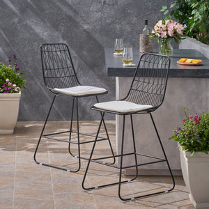 English Elm Christopher Knight Home® - Niez Counter Stools - Stylish Pair Of Durable Iron Frame Seating With Cushions For Indoor & Outdoor Use 63918.00BLKIVY