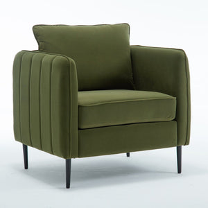 English Elm Accent Velvet Armchair Mid-century Modern Plush Seat with Metal Legs for Any Room Green W3244P325833