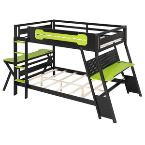 English Elm Full Size Gaming Bunk Bed with Dual Desks Usb Charging Ports and Pegboard Storage Green LT000274AAG