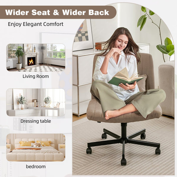 English Elm Criss Cross Linen Office Chair Khaki - Ergonomic Armless Swivel, Adjustable Height, Plush Lumbar Support W3394P329161