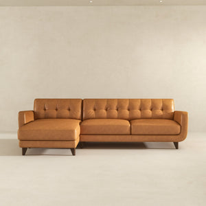 English Elm Allison Mid-century Genuine Leather Sectional with Tapered Wood Legs for Living Rooms B183S00119