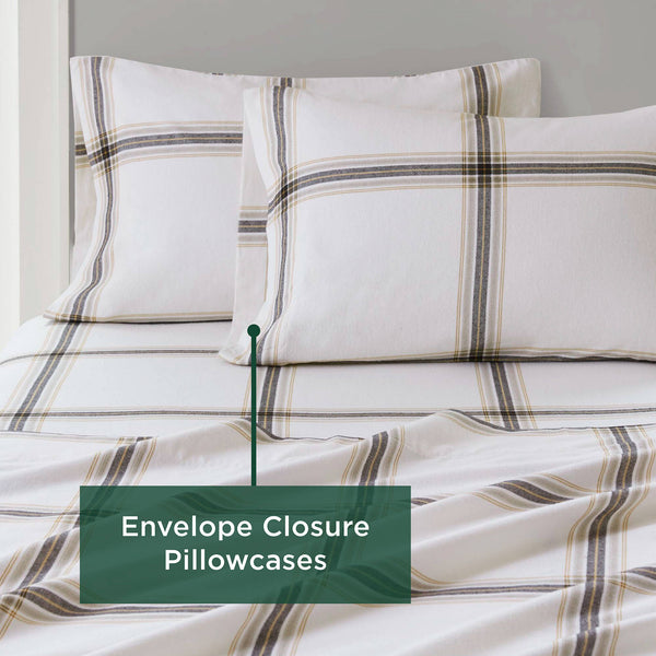 English Elm 4 Pcs Cozy Tan Plaid Full Sheet Set - Soft 100% Cotton Flannel For Year-Round Comfort & Style B035P319777