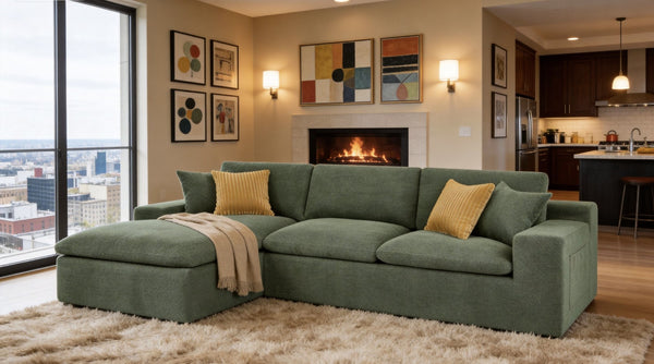 English Elm Cloud Sectional Sofa High Density Foam Deep Seat Upholstered Modern Living Room W5568S00005
