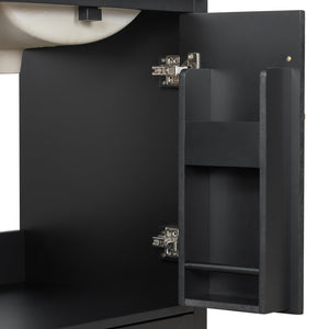 English Elm 24"Bathroom Modern Vanity with Ceramic Sink, Solid Wood Frame, Soft-Close Doors & Smart Storage System Black N729P321378B