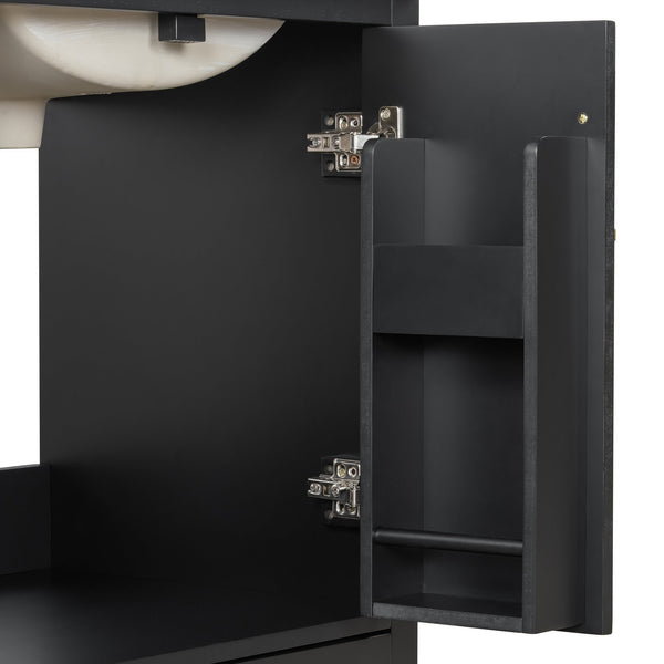 English Elm 24"Bathroom Modern Vanity with Ceramic Sink, Solid Wood Frame, Soft-Close Doors & Smart Storage System Black N729P321378B