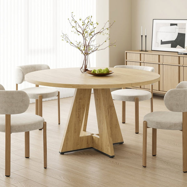 English Elm 47" Round Wood Dining Table Seats Six with Industrial Metal Base for Modern Homes Natural T3623P433914