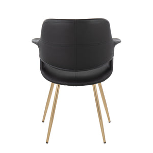 English Elm Vintage Glam Art Deco Chair with Gold Metal Legs and Plush Upholstery — Retro Chic Pair, Indoor Use Black B202P223668