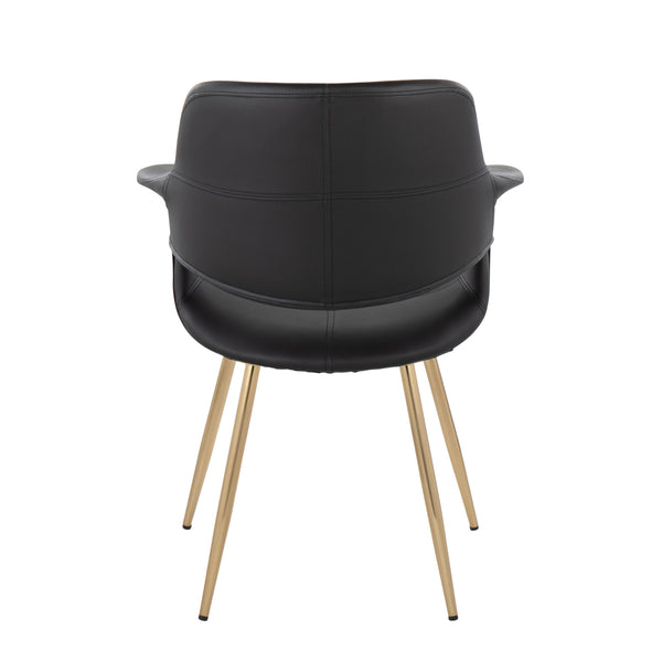 English Elm Vintage Glam Art Deco Chair with Gold Metal Legs and Plush Upholstery — Retro Chic Pair, Indoor Use Black B202P223668