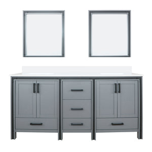 English Elm Dark Grey Double Bath Vanity 72" W x 22" D with White Quartz Top, Soft-Close Drawers & 30" Mirrors B2731S00914