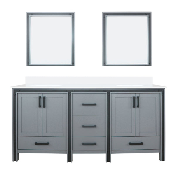 English Elm Dark Grey Double Bath Vanity 72" W x 22" D with White Quartz Top, Soft-Close Drawers & 30" Mirrors B2731S00914