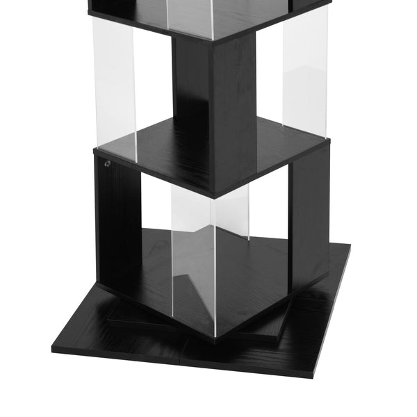 English Elm 5 tier rotating bookshelf with 360° swivel, large-capacity wood veneer rack with acrylic shelves and anti-tip base Black W409P167481