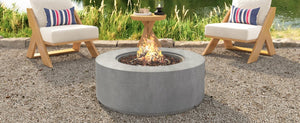 English Elm U_style Round Mgo Propane Fire Pit 50000 Btu Sculptural Outdoor Patio Table with Lava Rocks N711P410554E