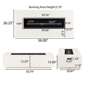 English Elm Christopher Knight Home® - Outdoor 56" Rectangular MGO Fire Pit White — 50,000 BTU Lightweight Concrete Modern Patio Heater N772P269208W