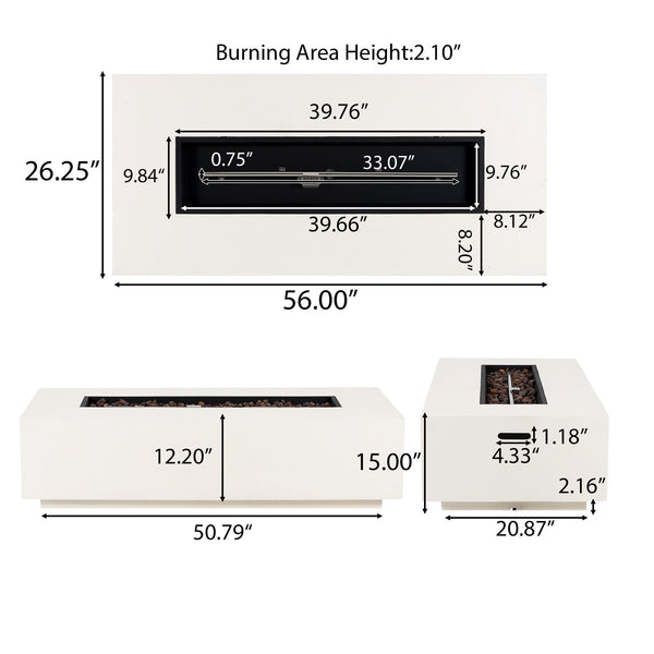 English Elm Christopher Knight Home® - Outdoor 56" Rectangular MGO Fire Pit White — 50,000 BTU Lightweight Concrete Modern Patio Heater N772P269208W