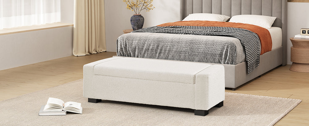 English Elm Christopher Knight Home® - 50" Ottoman Bench Textured Boucle with Flip-Lid Storage, Birch Legs, Soft-Close Hinges for Seating and Organization Beige N767P268309W