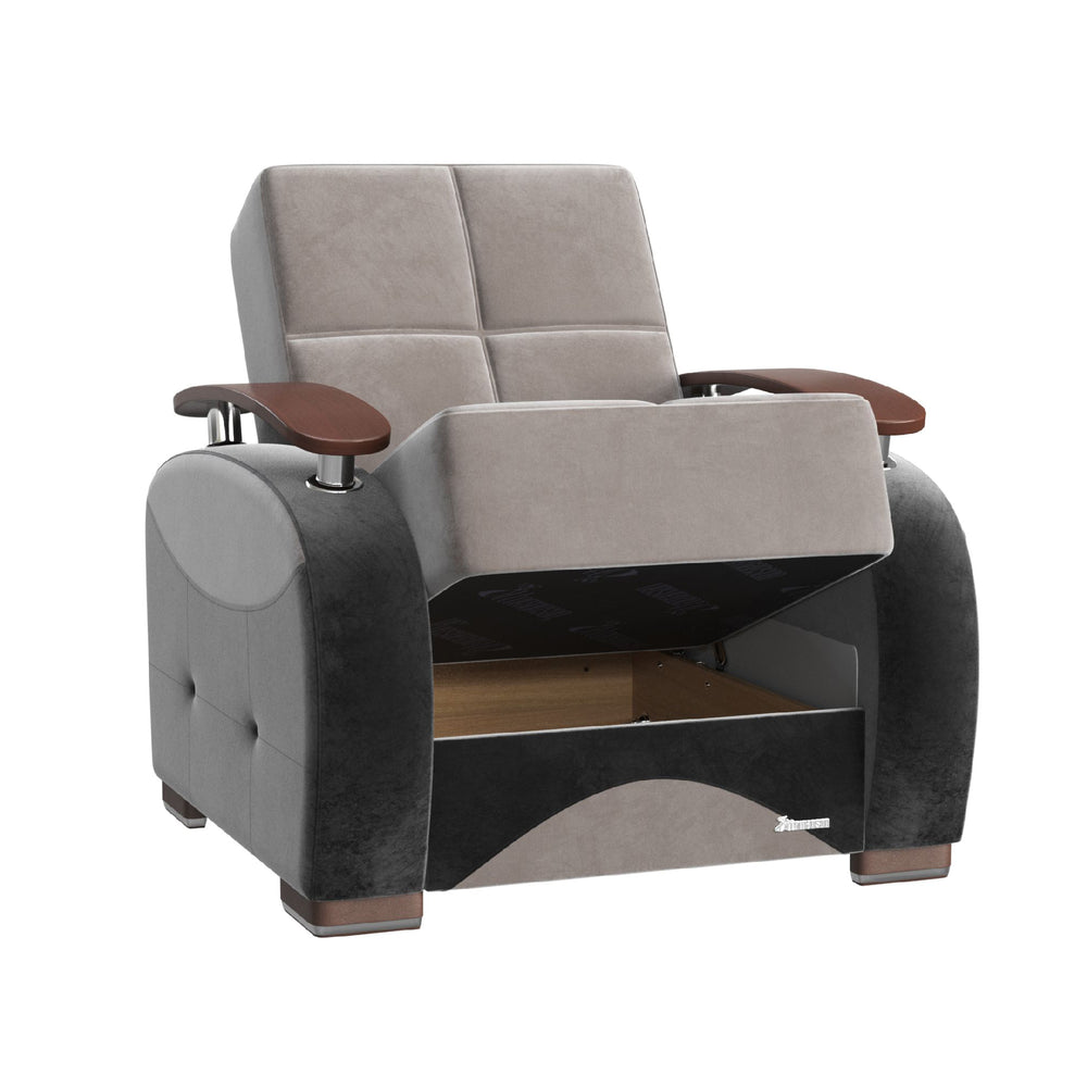 English Elm PrimeNest Yalise Convertible Upholstered Armchair with Storage & Pillows, Microfiber Gray, Space-Saving B030P286239