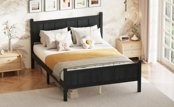 English Elm Twin Platform Bed Vertical Slat Headboard Farmhouse Shaker Wood Grain Finish Bedroom Black N733P422479E