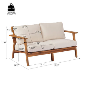 English Elm 2-piece Acacia Wood Outdoor Loveseat Set Mid-century Slatted Table All-weather Cushions N767P359941T