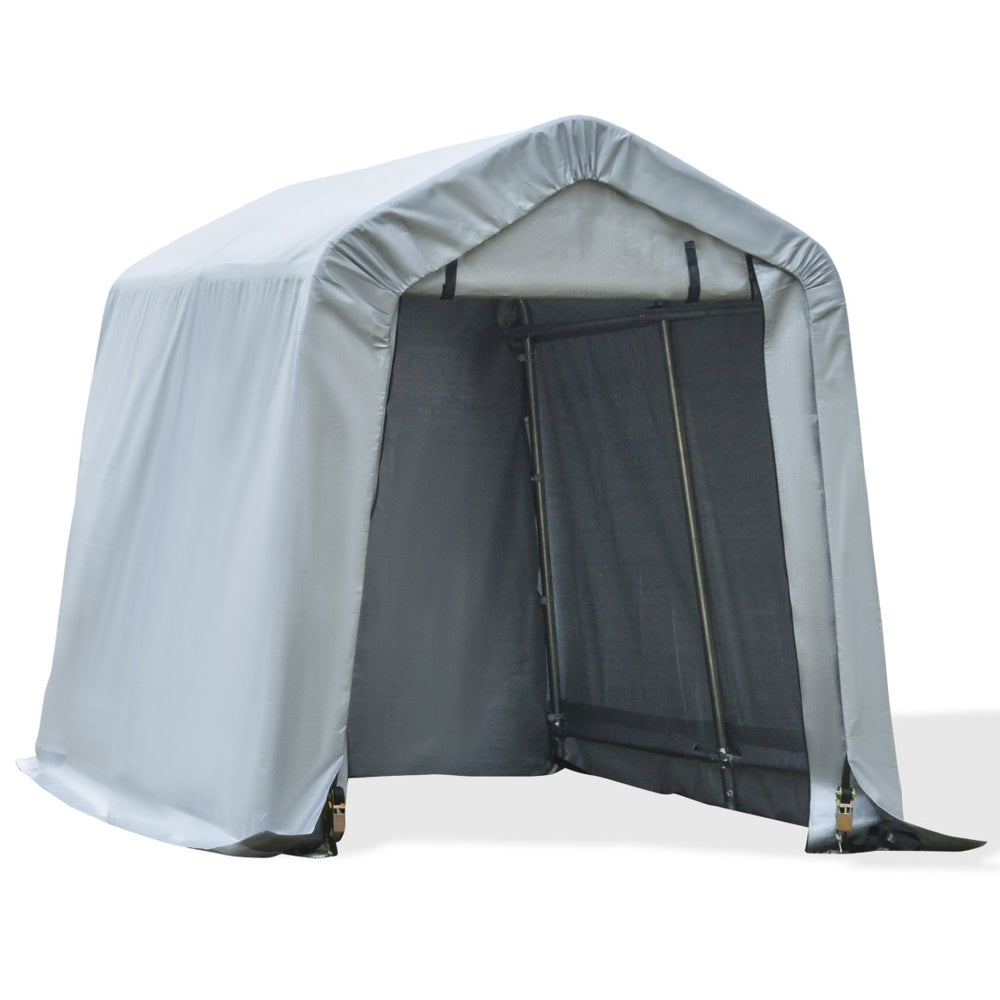 English Elm Outsunny Portable Galvanized Steel Carport with Uv Shield Pe Cover for Bikes and Tools W2225P200751