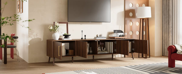 English Elm 78 Inch Walnut Entertainment Center Fluted Doors Solid Wood Legs for Living Room N710P372559P