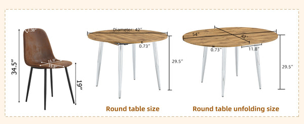 English Elm Table and Chair Set Extendable Round Oval Wood Grain Mdf Modern Dining Room W1151S03965