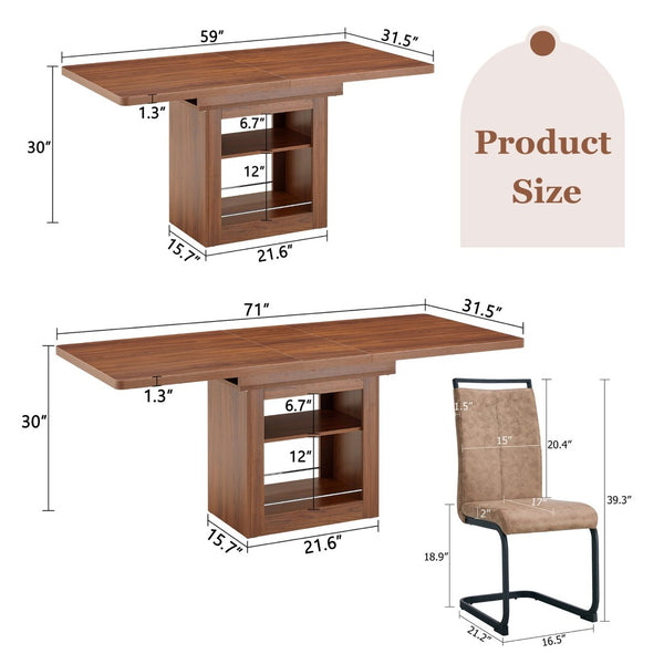 English Elm Expandable Walnut Mdf Dining Set Seats Eight with Six Fabric Chairs on Metal Legs W1151S04708