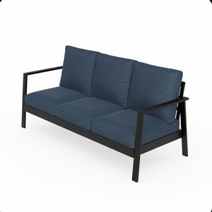 English Elm 75" Rust-proof Aluminum Outdoor Sofa with High-density Foam Cushions for Patio Lounging Black+Blue B082P454984