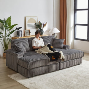 English Elm 84inch Corduroy Deep Seat Three Person Sofa with Storage Ottomans for Living Room Grey W834S00567