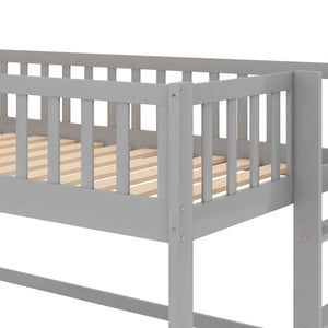 English Elm Twin Low Loft Bed with Slide and Ladder — Space-Saving Pine & MDF Frame, Quiet Durable Design Gray WF286078AAE