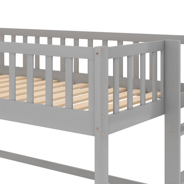 English Elm Twin Low Loft Bed with Slide and Ladder — Space-Saving Pine & MDF Frame, Quiet Durable Design Gray WF286078AAE