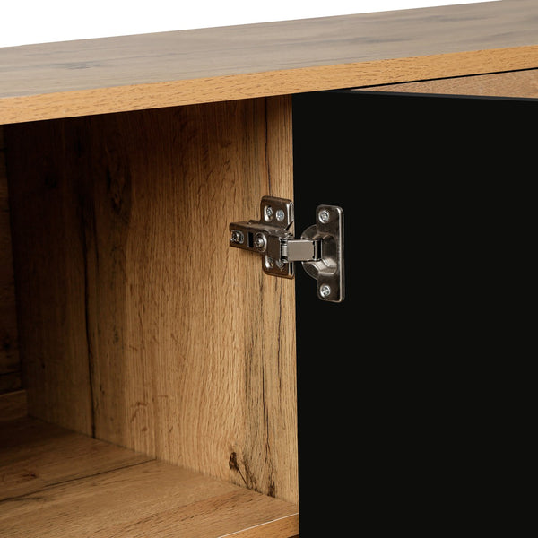 English Elm Carved Flower Door Large Storage Cabinet with Metal Handles — Elegant Carved Design for Entryway, Kitchen and Living Room Natural Wood W1445P164167