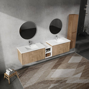 English Elm 84" Wall-Mounted Bathroom Vanity Set With Soft-Close Doors, Dual Sinks & Abundant Storage Space W999S00233