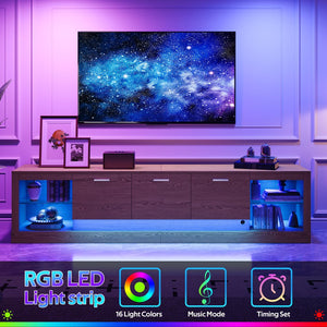 English Elm 78'' Modern TV Stand with LED Lights, 6 Cabinets, 2 Open Shelves, Soft-Close Doors & Cable Management for TVs up to 90" N710P332619P