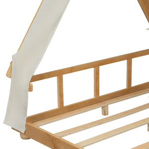 English Elm Twin Cabin Bed with Detachable Tent Skylight and Woodland Deer Antler Accents White N708P356717K