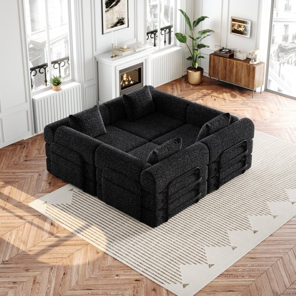 English Elm 4-seater Chenille Floor Sofa Bed with Storage Pockets for Living Room or Study W3505S00001