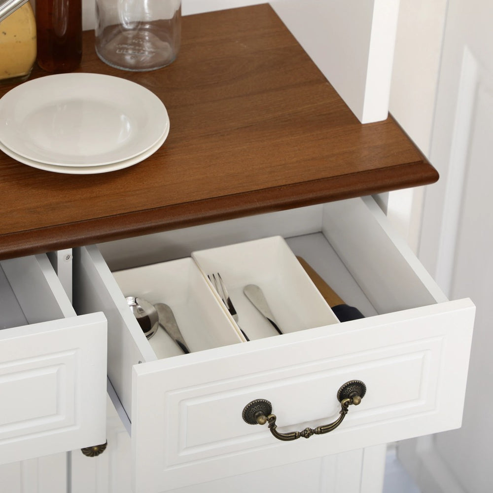 English Elm White Tall Buffet Cabinet with Glass Doors Drawers and Adjustable Shelves for Dining Storage T3971S00054