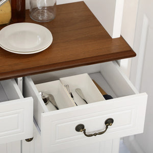 English Elm White Tall Buffet Cabinet with Glass Doors Drawers and Adjustable Shelves for Dining Storage T3971S00054
