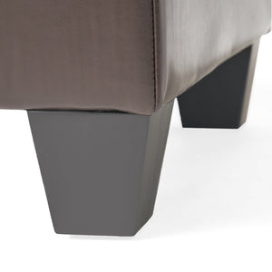 English Elm Christopher Knight Home® - ALFRED Storage Ottoman Brown PU Leather with Dual-Opening Tray Top, Tufted, Espresso Legs, 51.5"L N757P254559B