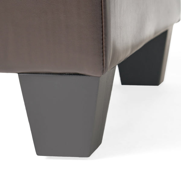 English Elm Christopher Knight Home® - ALFRED Storage Ottoman Brown PU Leather with Dual-Opening Tray Top, Tufted, Espresso Legs, 51.5"L N757P254559B